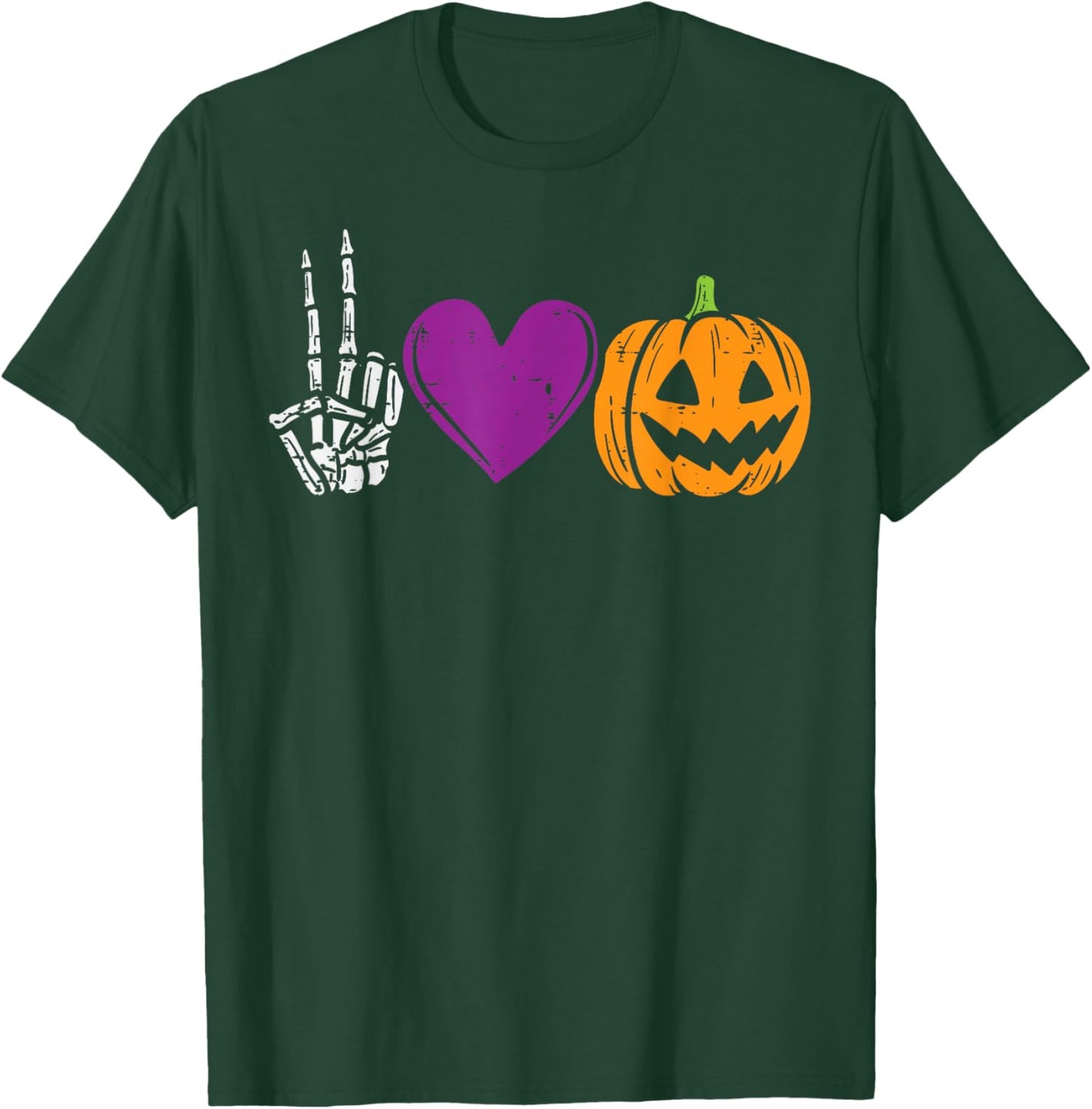 Skeleton Peace Heart Pumpkin Funny Halloween Men Women Kids T-Shirt - T-Shirt | Forest