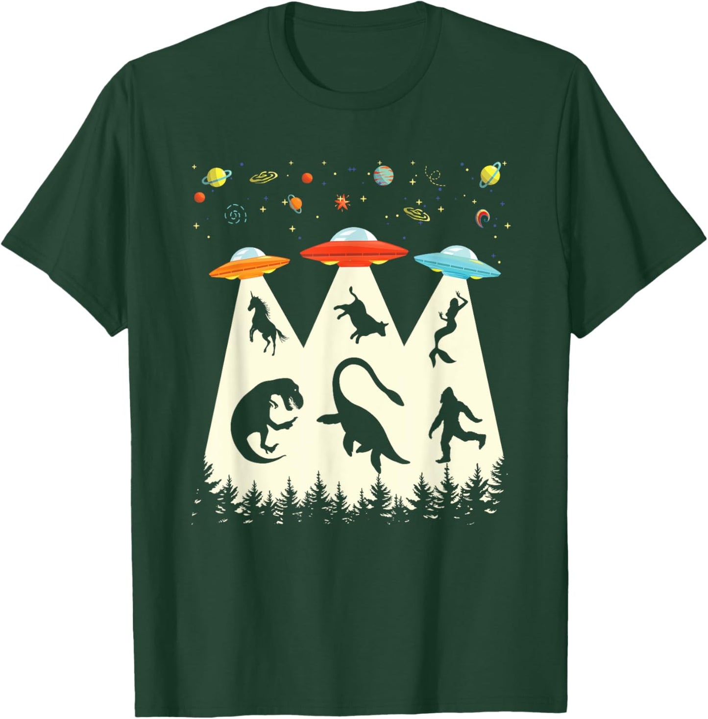 Vintage Alien Abduction T-Rex Loch Ness Bigfoot Funny UFO T-Shirt - T-Shirt | Forest