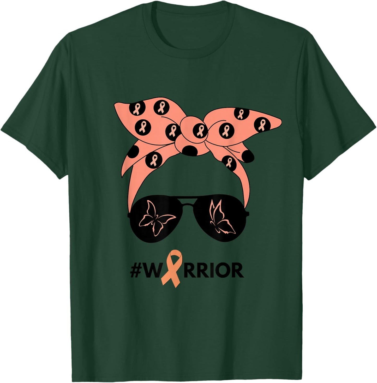 Peach Ribbon Uterine Endometrial Cancer Warrior Bandana T-Shirt - T-Shirt | Forest