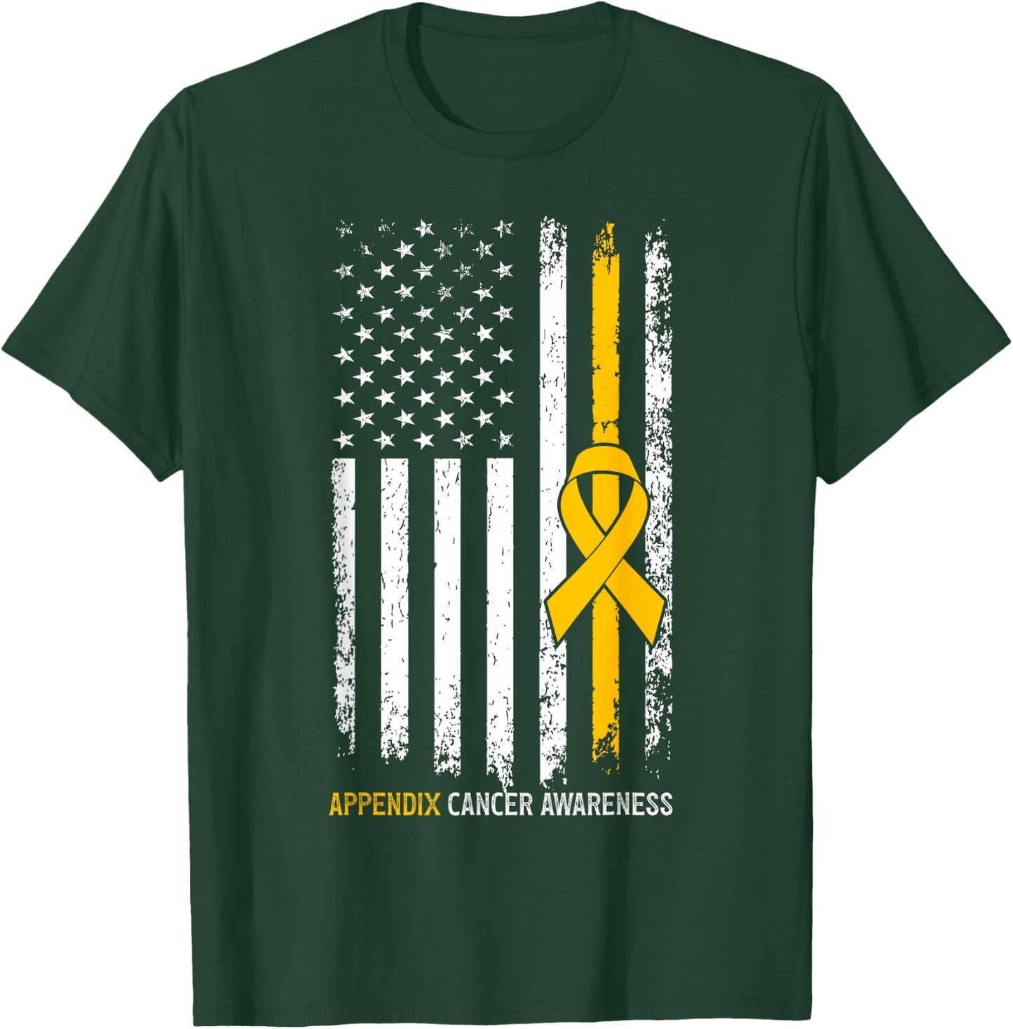 USA Flag Appendix Cancer Awareness Women Men T-Shirt - T-Shirt | Forest