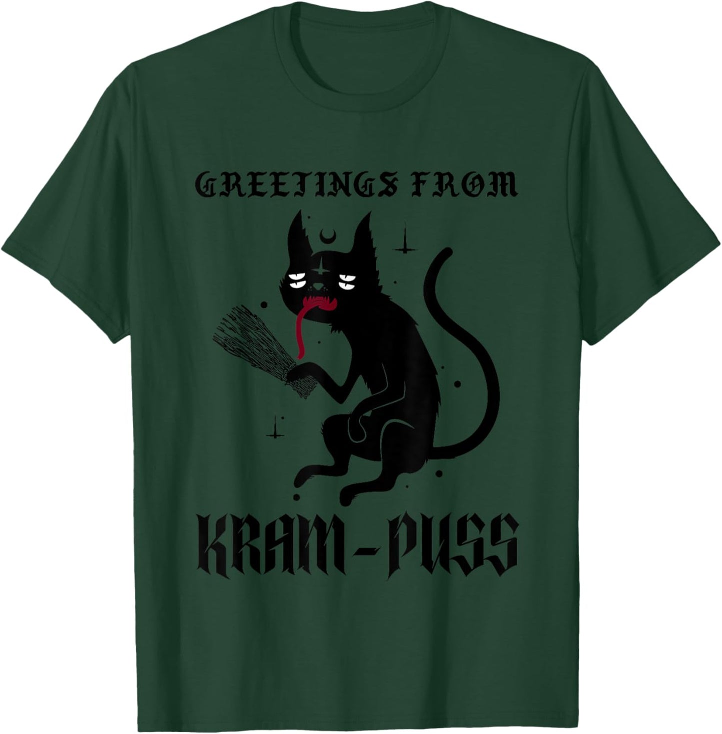 Funny Krampus Cat Christmas Greetings From Kram-Puss Pagan Women Kids T-Shirt - T-Shirt | Forest