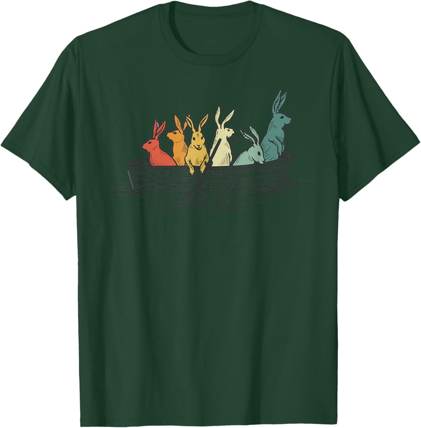 Pretty Rabbits in Retro Colors in a Boat - Bunny Rabbit T-Shirt - T-Shirt | Forest