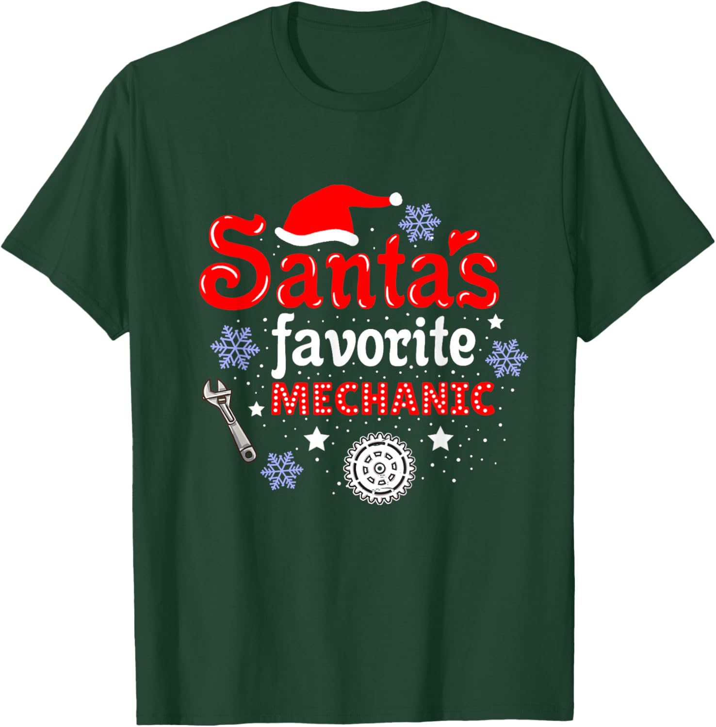 Santas Favorite Mechanic Christmas T-Shirt - T-Shirt | Forest