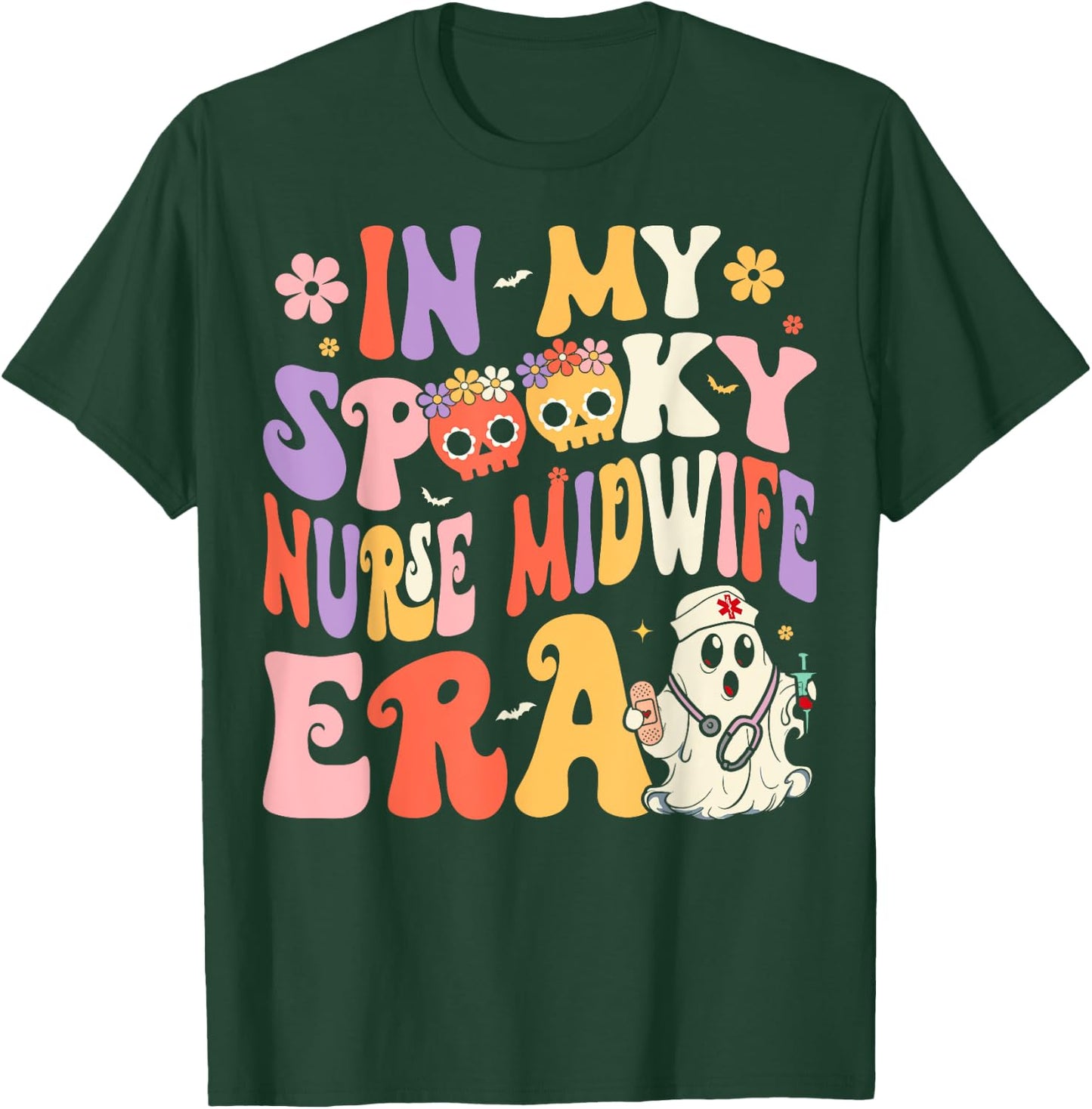 In My Spooky Nurse Midwife Era Groovy Ghost Halloween Nurse T-Shirt - T-Shirt | Forest