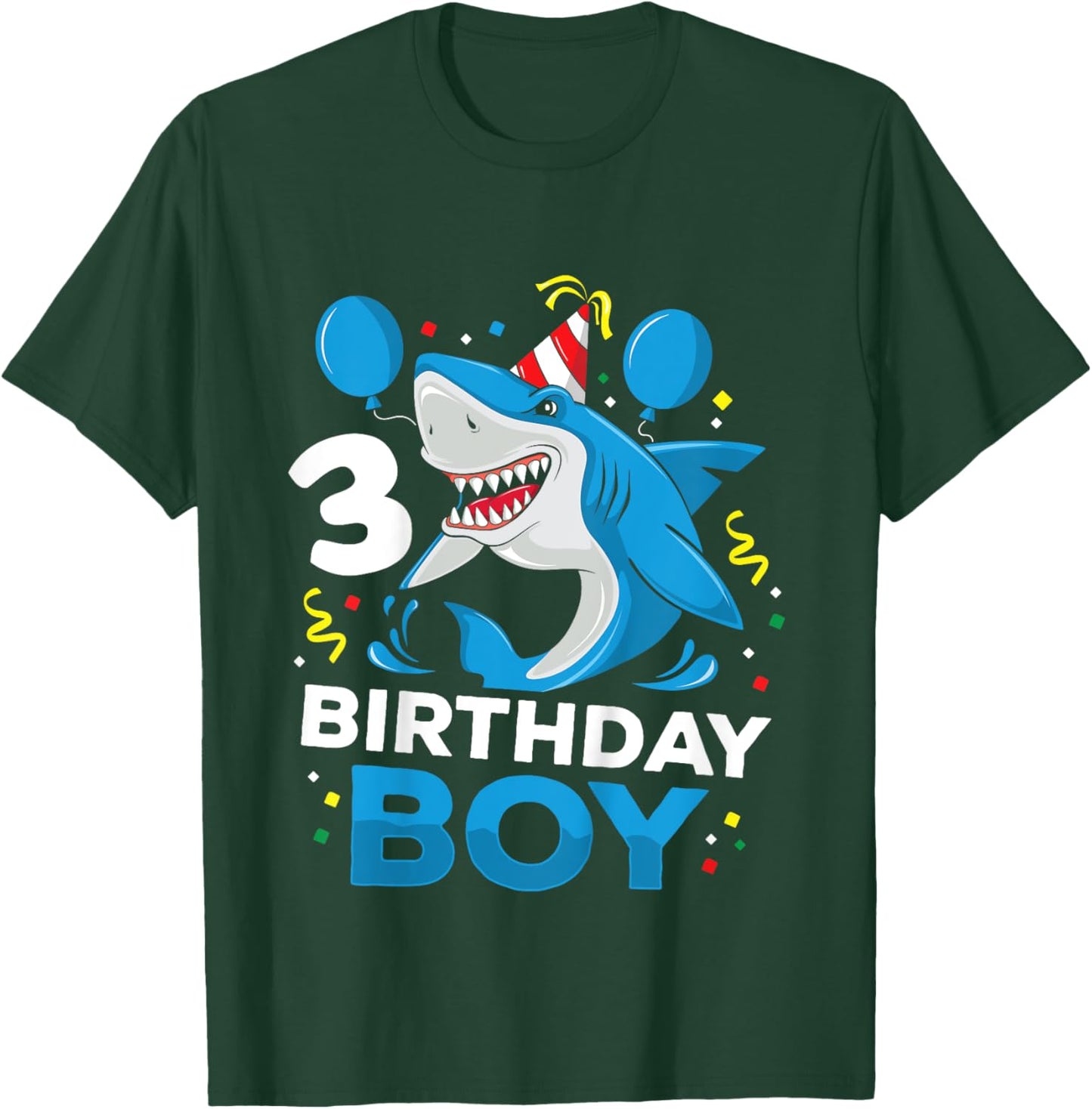 Kids 3rd Birthday Boy Shark Ocean Theme Party 3 Years Old Toddler T-Shirt - T-Shirt | Forest