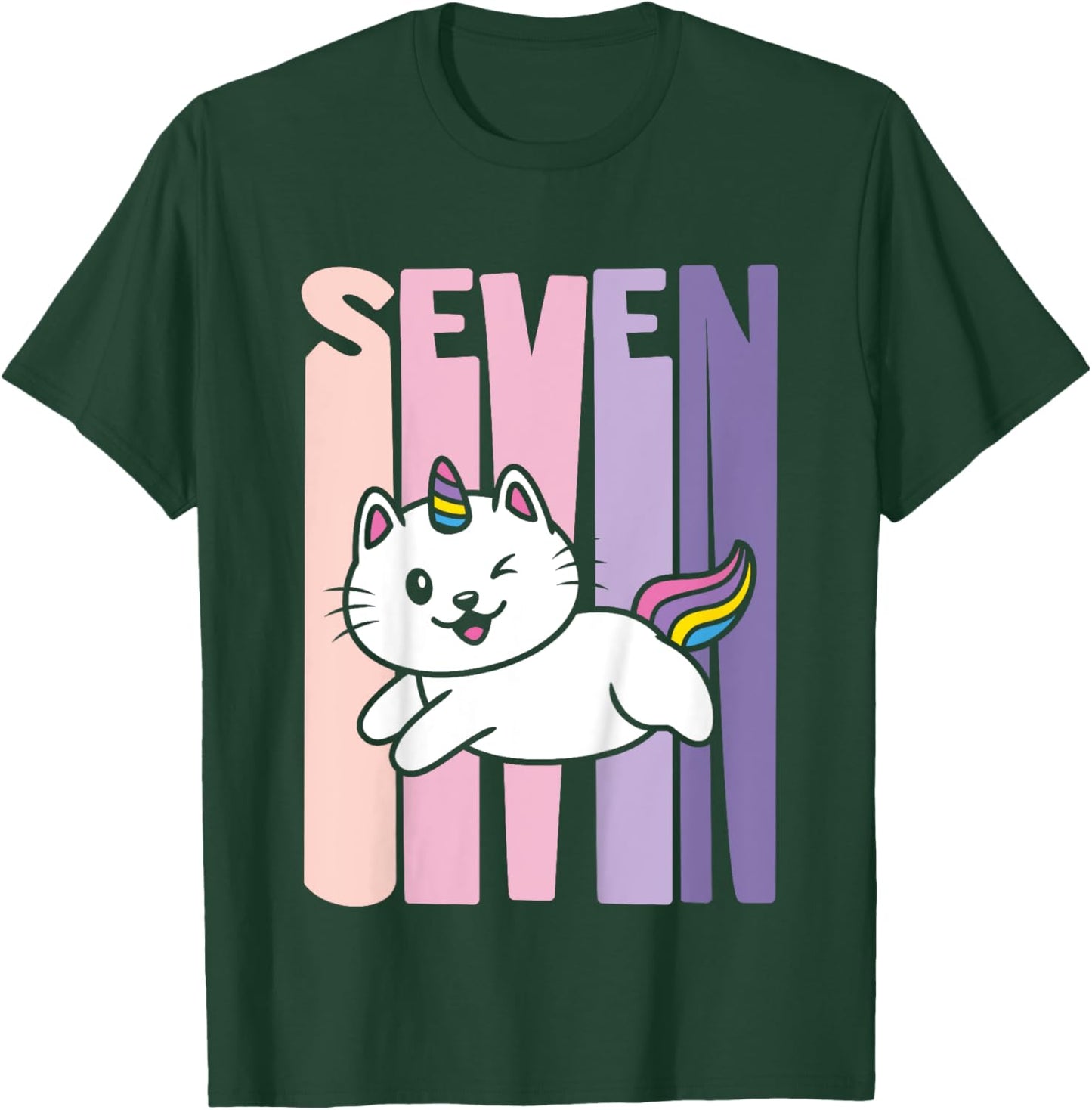 7 Year Old Cute Caticorn Cat Unicorn Birthday Girl B-day T-Shirt - T-Shirt | Forest