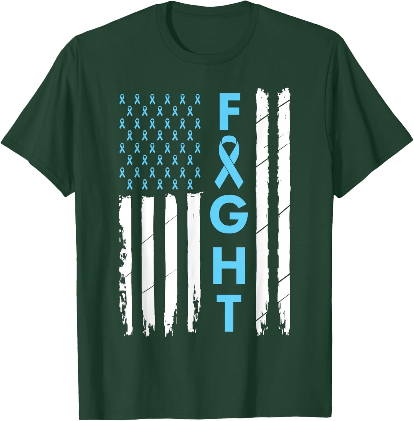 USA Prostate Cancer Awareness Light Blue Ribbon Survivor T-Shirt - T-Shirt | Forest