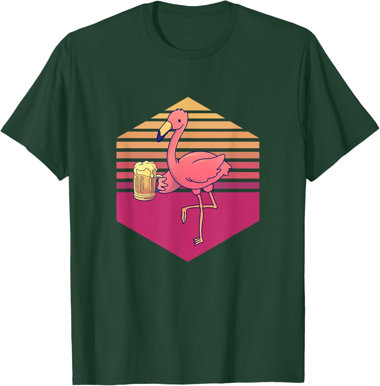 Flamingo Drinking Beer Vintage T-Shirt - T-Shirt | Forest