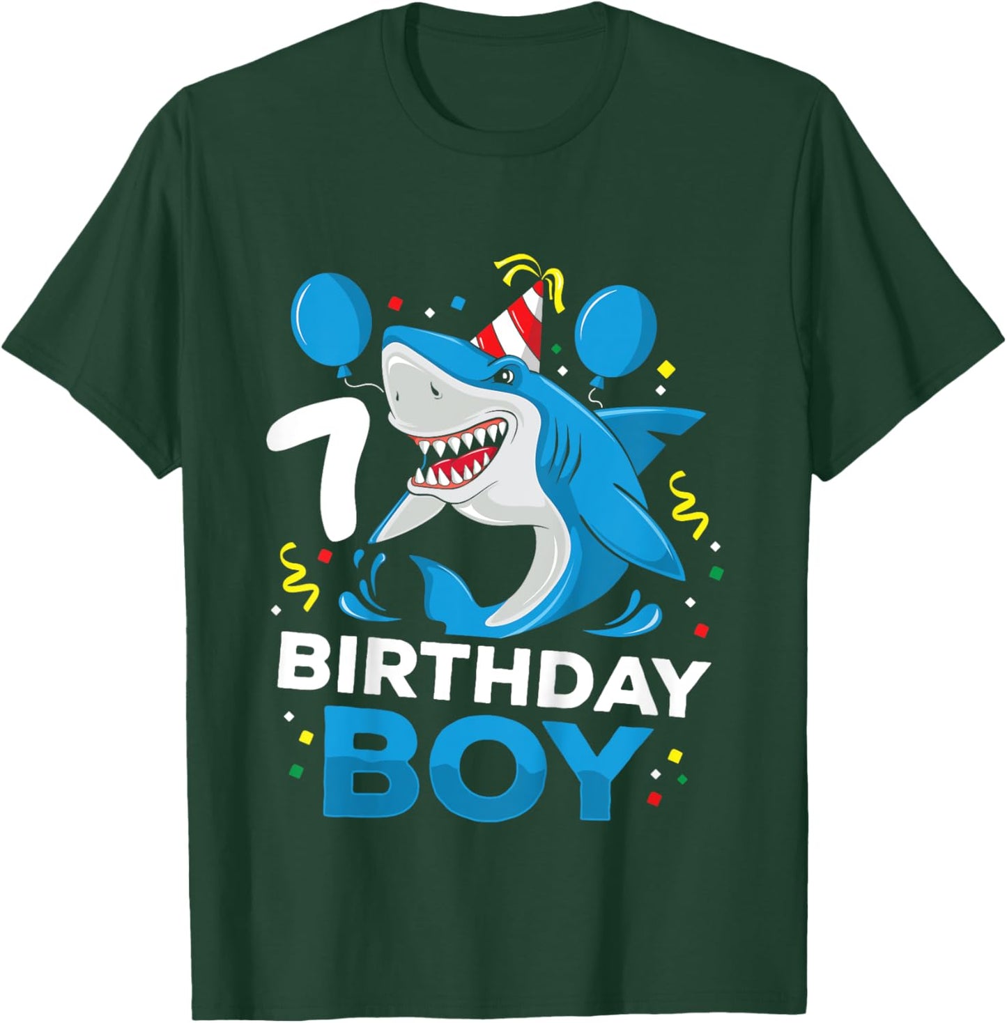 Kids 7th Birthday Boy Shark Ocean Theme Party 7 Years Old For Boy T-Shirt - T-Shirt | Forest