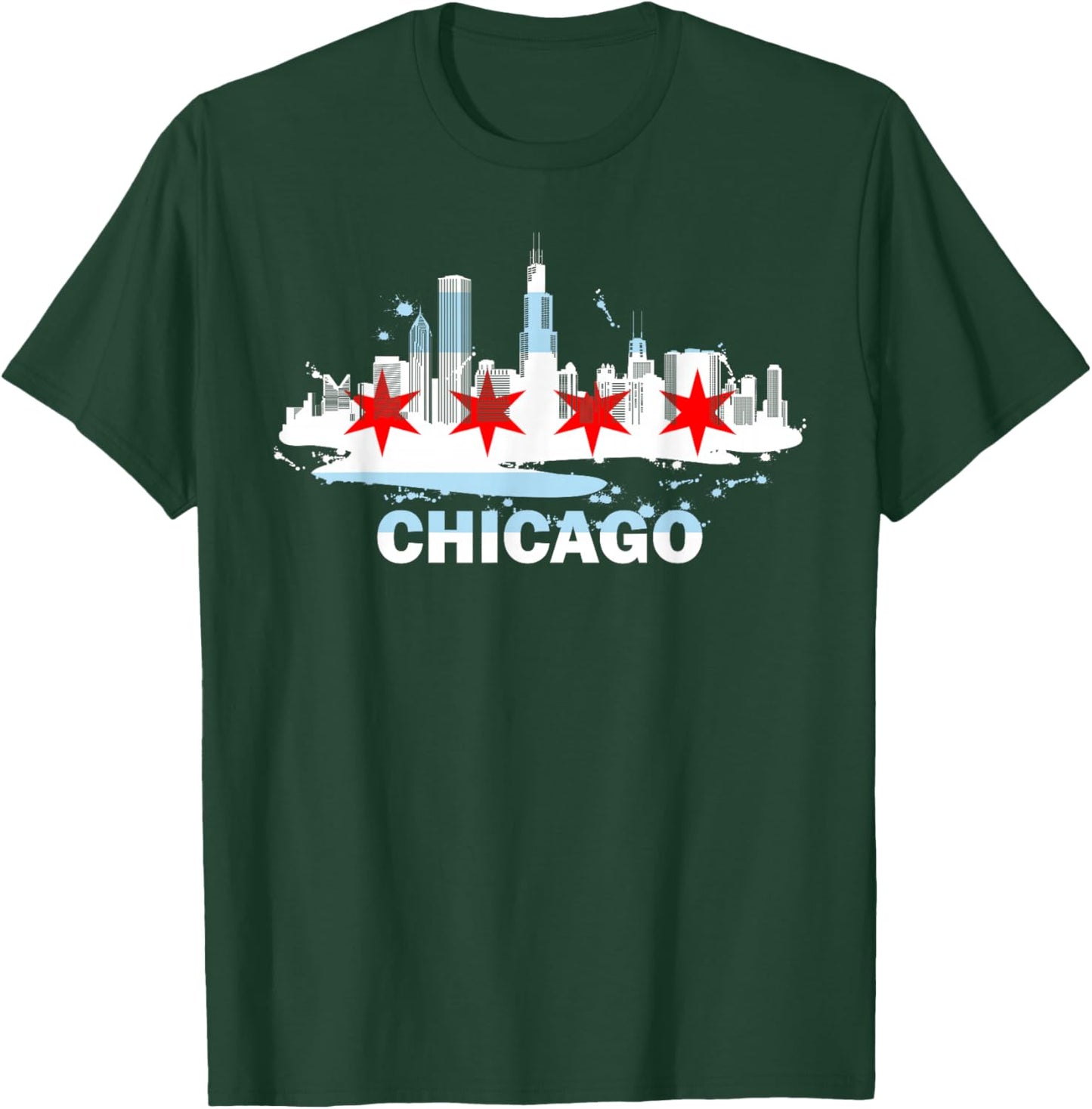 Chicago City Flag Downtown Skyline - Chicago Skyline T-Shirt - T-Shirt | Forest