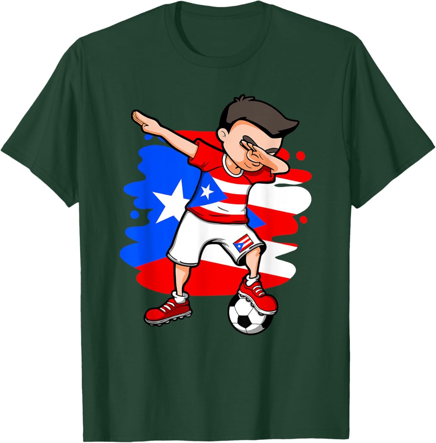 Dabbing Soccer Boy Puerto Rico Fans Jersey Puerto Rican Flag T-Shirt - T-Shirt | Forest