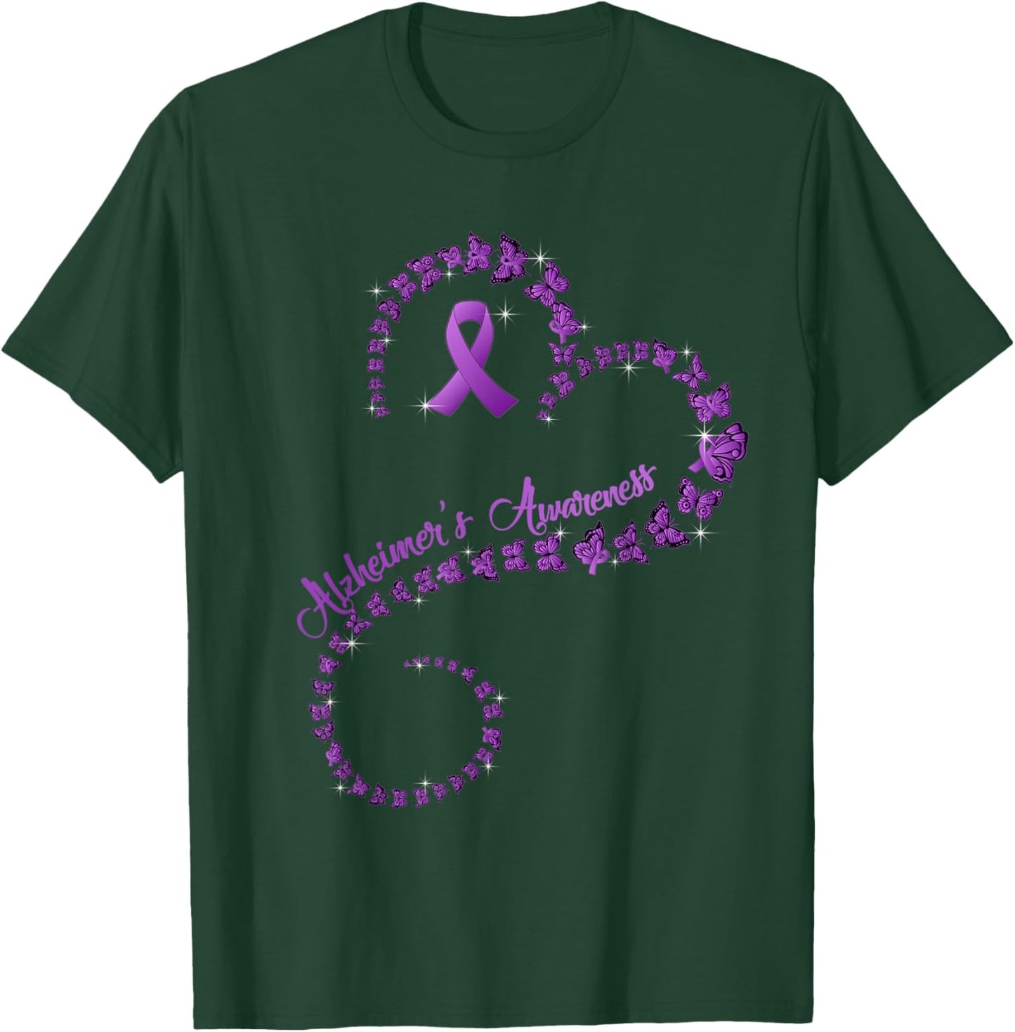 Purple Ribbon Butterfly Heart Alzheimer's awareness T-Shirt - T-Shirt | Forest