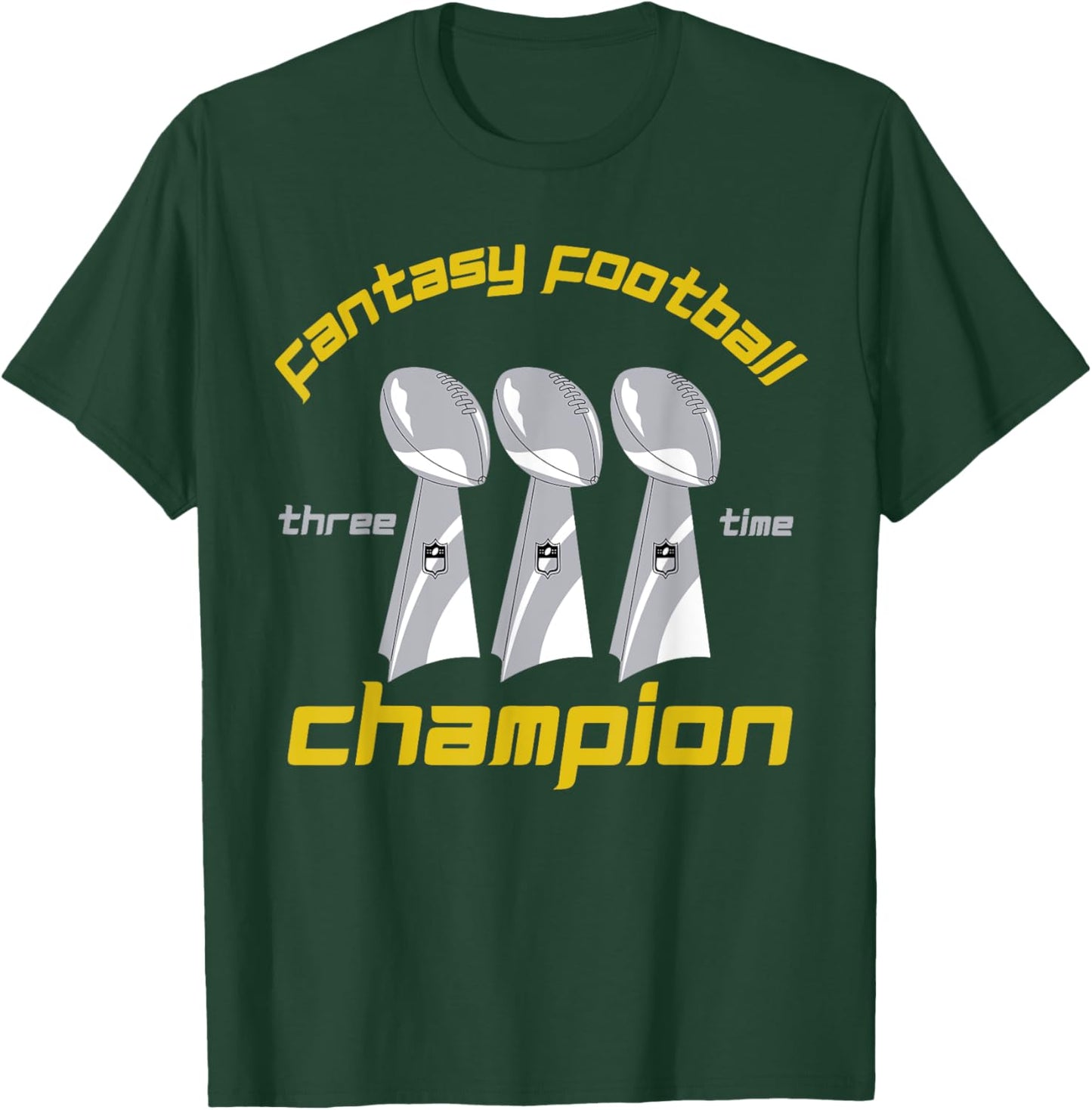 Fun Three Time Fantasy Football League Champion Trophy T-Shirt - T-Shirt | Forest