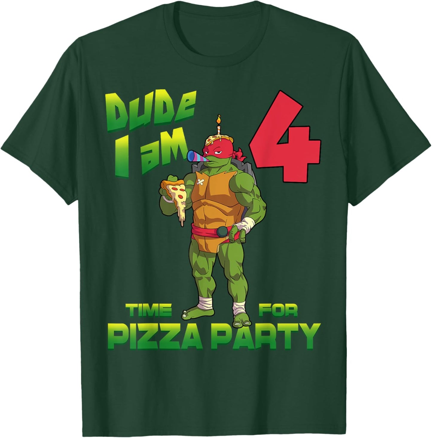 Mademark x Teenage Mutant Ninja Turtles - Dude I am 4 Years Old Raph Pizza Birthday Party T-Shirt - T-Shirt | Forest