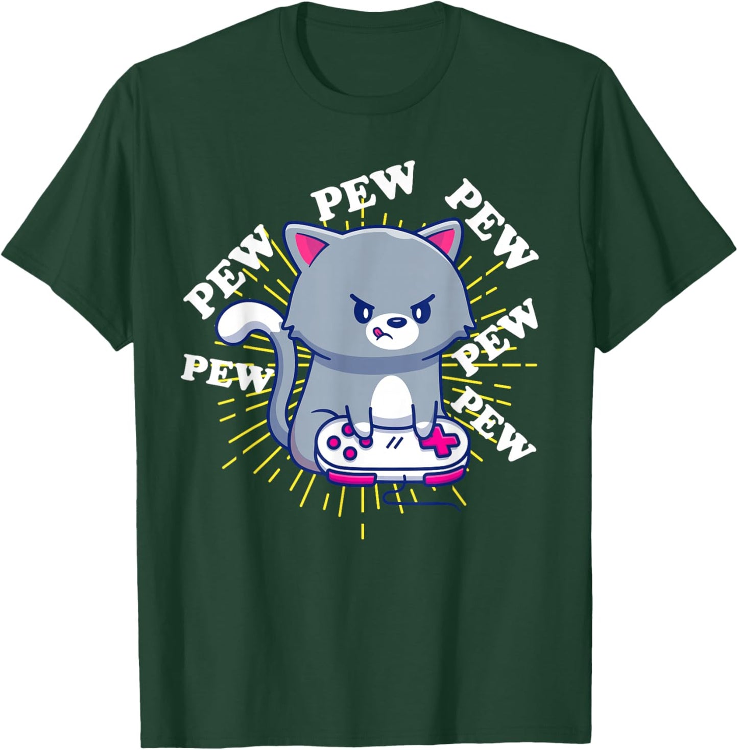 Pew Pew Cute Cat Gamer Headset Cat Gaming T-Shirt - T-Shirt | Forest
