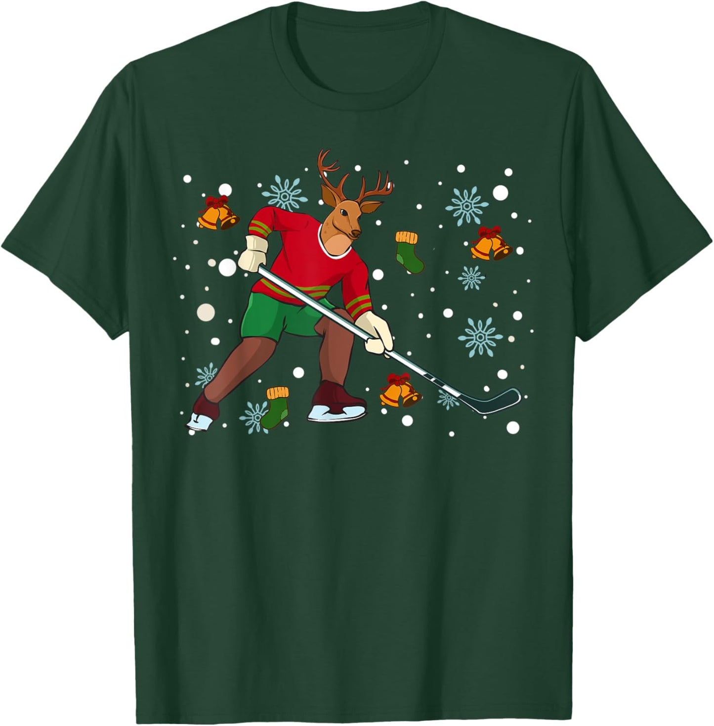 Reindeer Playing Hockey Merry Christmas Kids Youth Hockey T-Shirt - T-Shirt | Forest