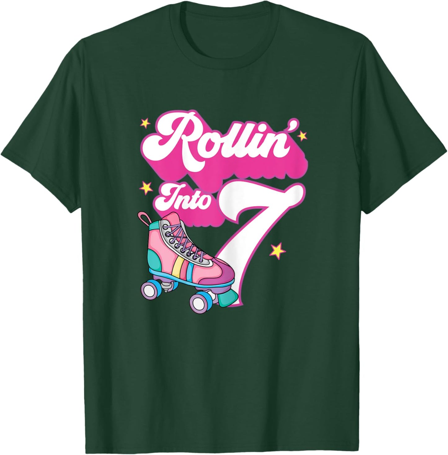 Rollin' Into 7 Roller Skating 7th Birthday Bday Girl Skate T-Shirt - T-Shirt | Forest