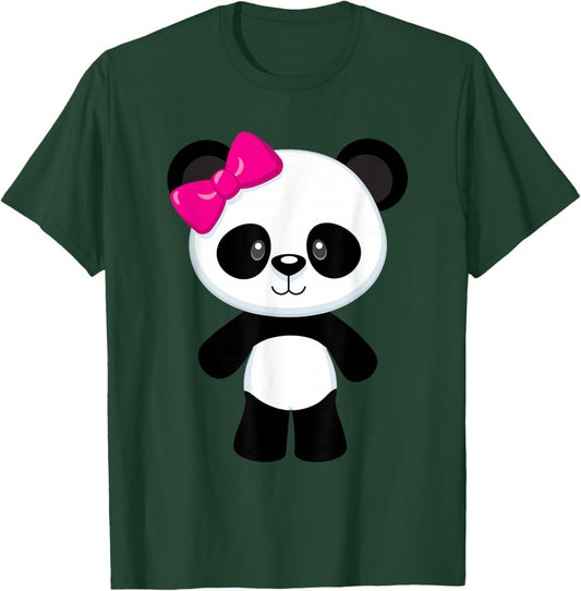 Cute Baby Panda Girl with Bow T-Shirt - T-Shirt | Forest