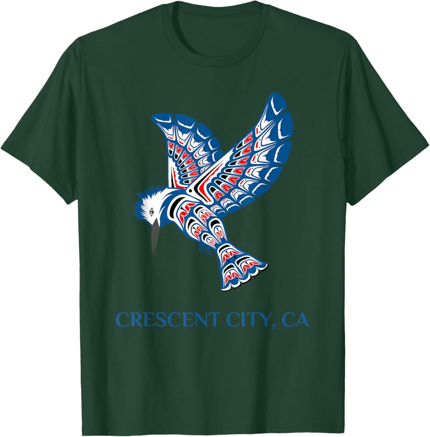 Native American Crescent City Kingfisher Bird California T-Shirt - T-Shirt | Forest