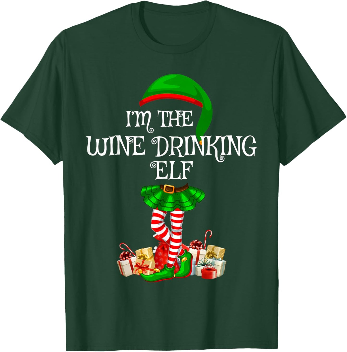 Matching Family Group I'm The Wine Drinking Elf Christmas T-Shirt - T-Shirt | Forest