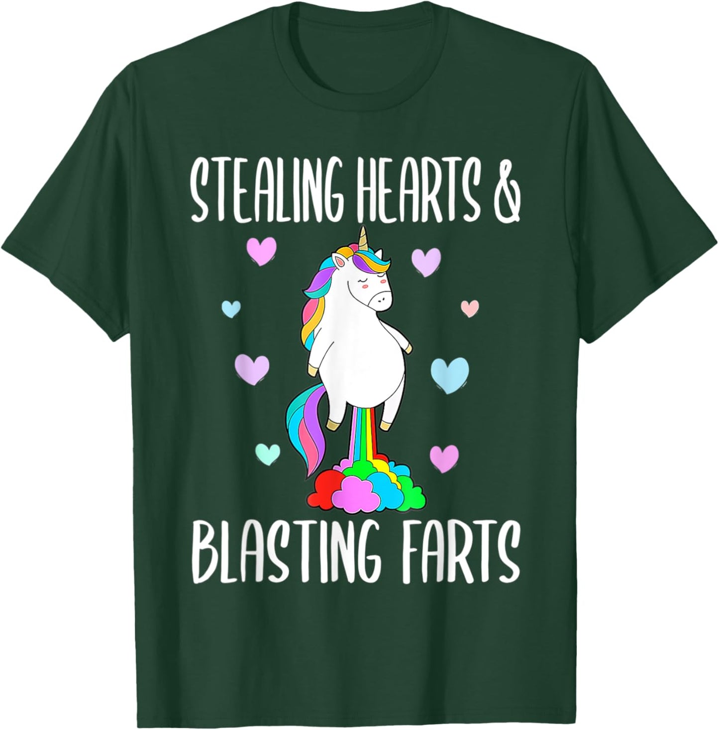 Stealing Hearts Blasting Farts Valentines Day Unicorn Funny T-Shirt - T-Shirt | Forest