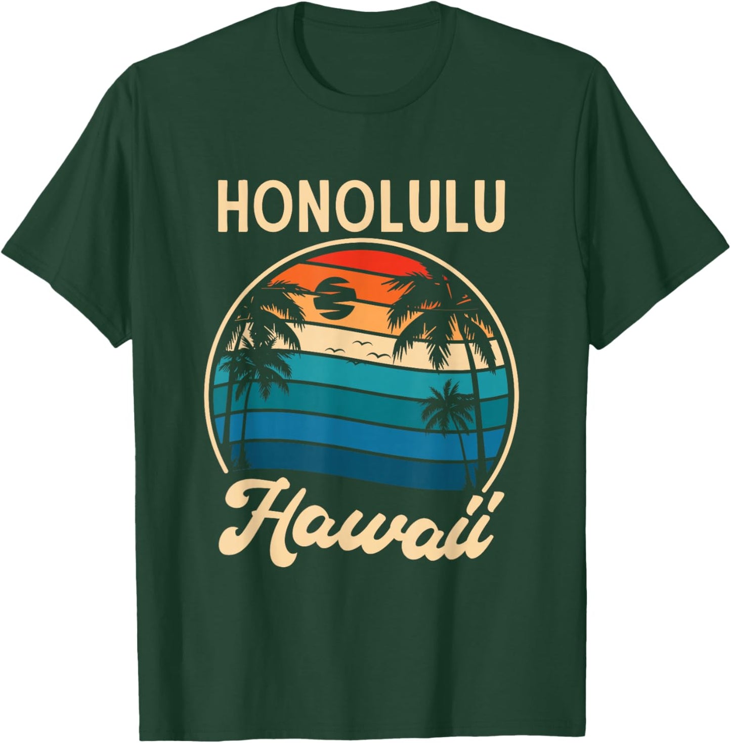 Retro Palm Trees Tropical Summer Holiday Honolulu Hawaii T-Shirt - T-Shirt | Forest