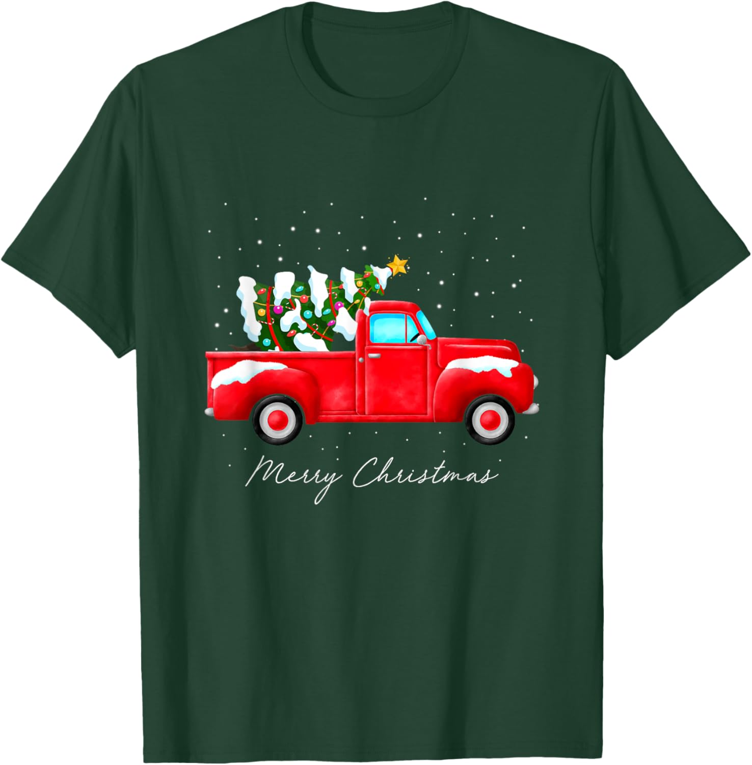Red Truck Christmas Tree Lights Family Matching Vintage T-Shirt - T-Shirt | Forest