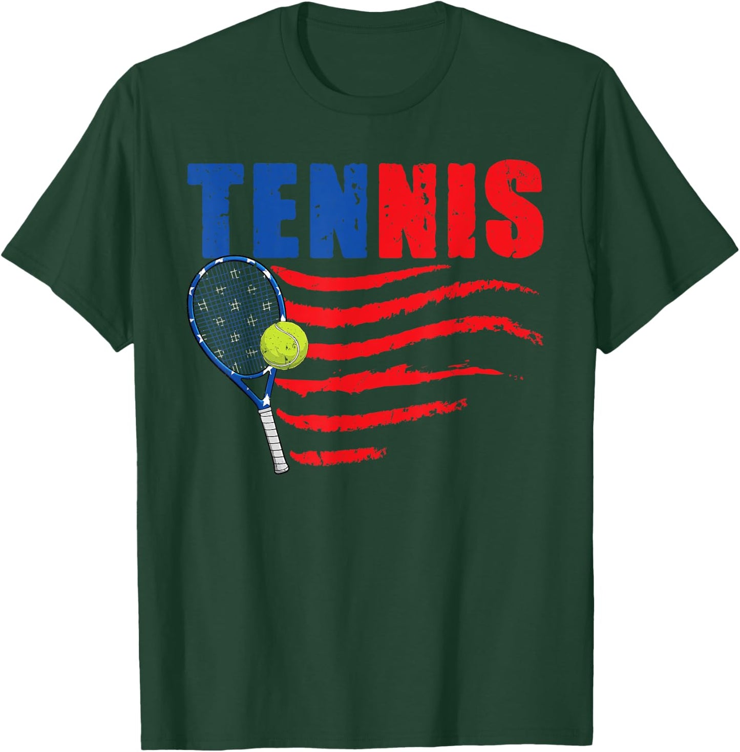 Retro Tennis Lover USA American Flag 4th Of July T-Shirt - T-Shirt | Forest
