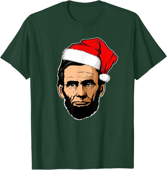 Abe Lincoln with Santa Hat Abraham Lincoln Christmas T-Shirt - T-Shirt | Forest