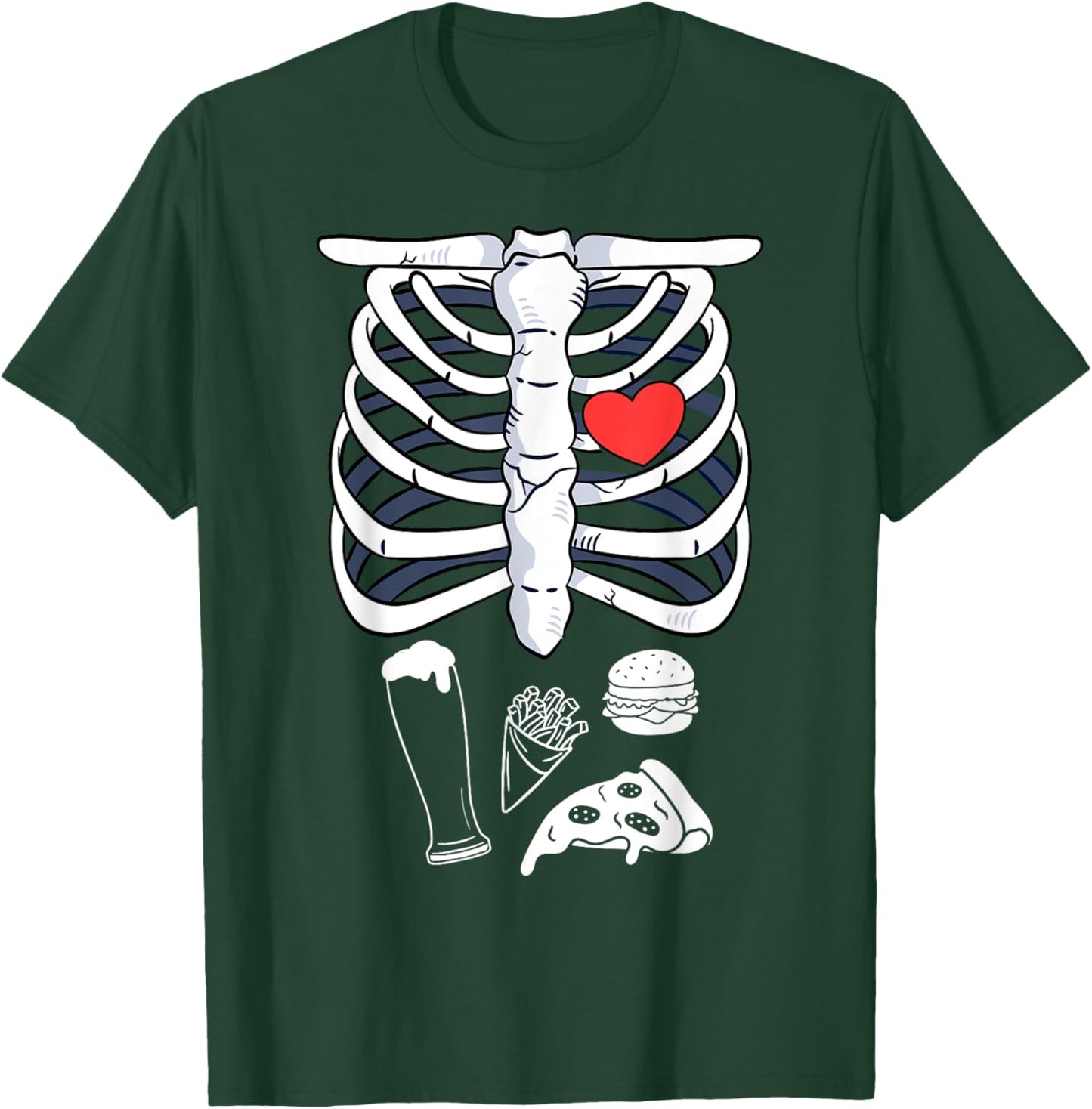 Skeleton Halloween Beer Pizza French Fries Burger Costume T-Shirt - T-Shirt | Forest