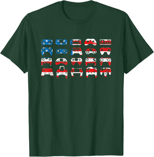 American Flag Gamer July 4th Video Games USA Patriotic Pride T-Shirt - T-Shirt | Forest
