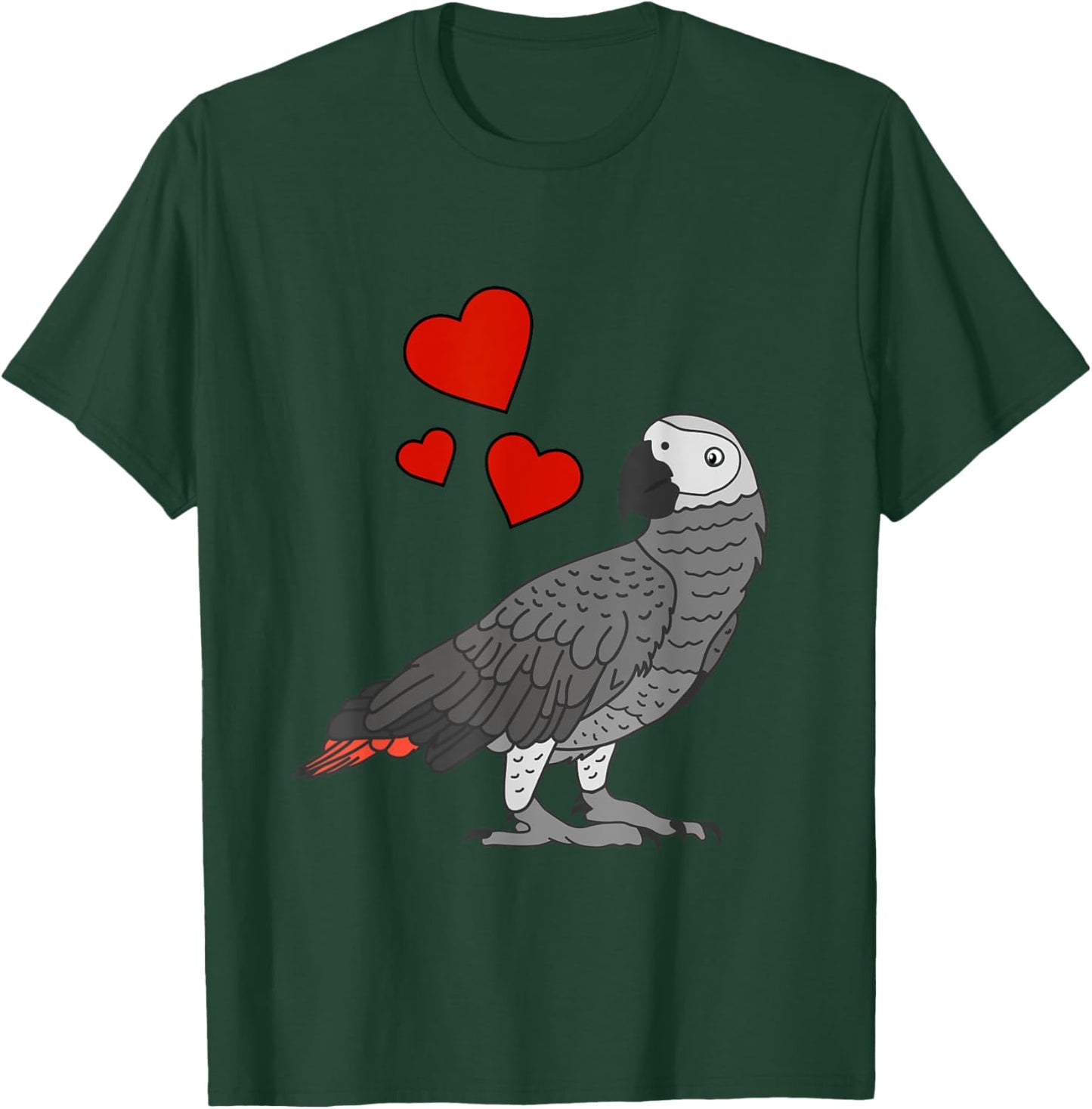 Cute African Gray Parrot with Hearts T-Shirt - T-Shirt | Forest
