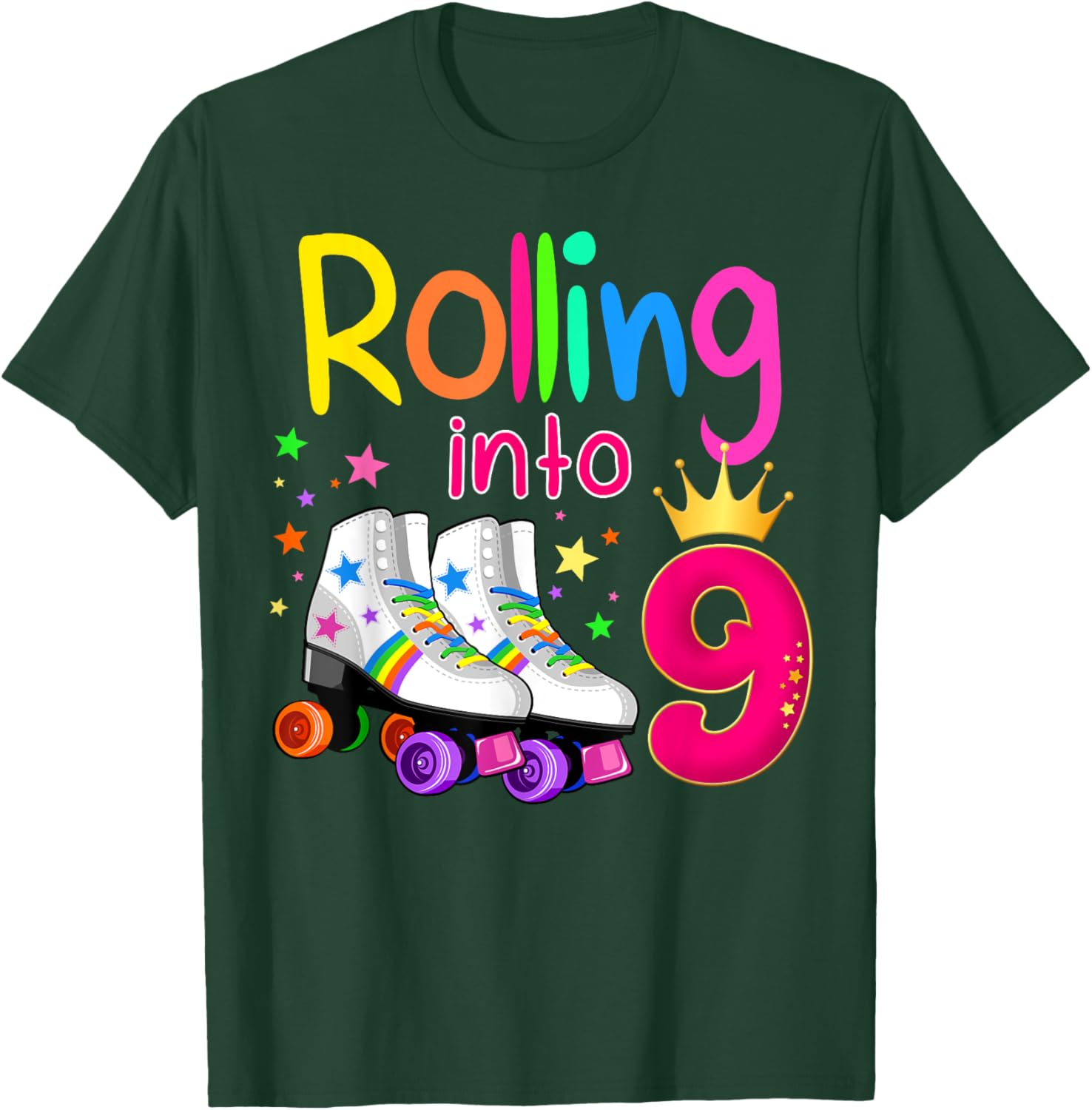 Rolling Into 9 Roller Skater 9th Birthday 9 years old B-day T-Shirt - T-Shirt | Forest