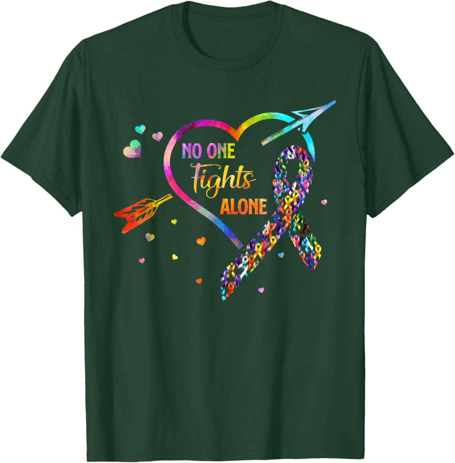 No One Fight Alone Arrow Heart Fight Cancer Ribbon T-Shirt - T-Shirt | Forest