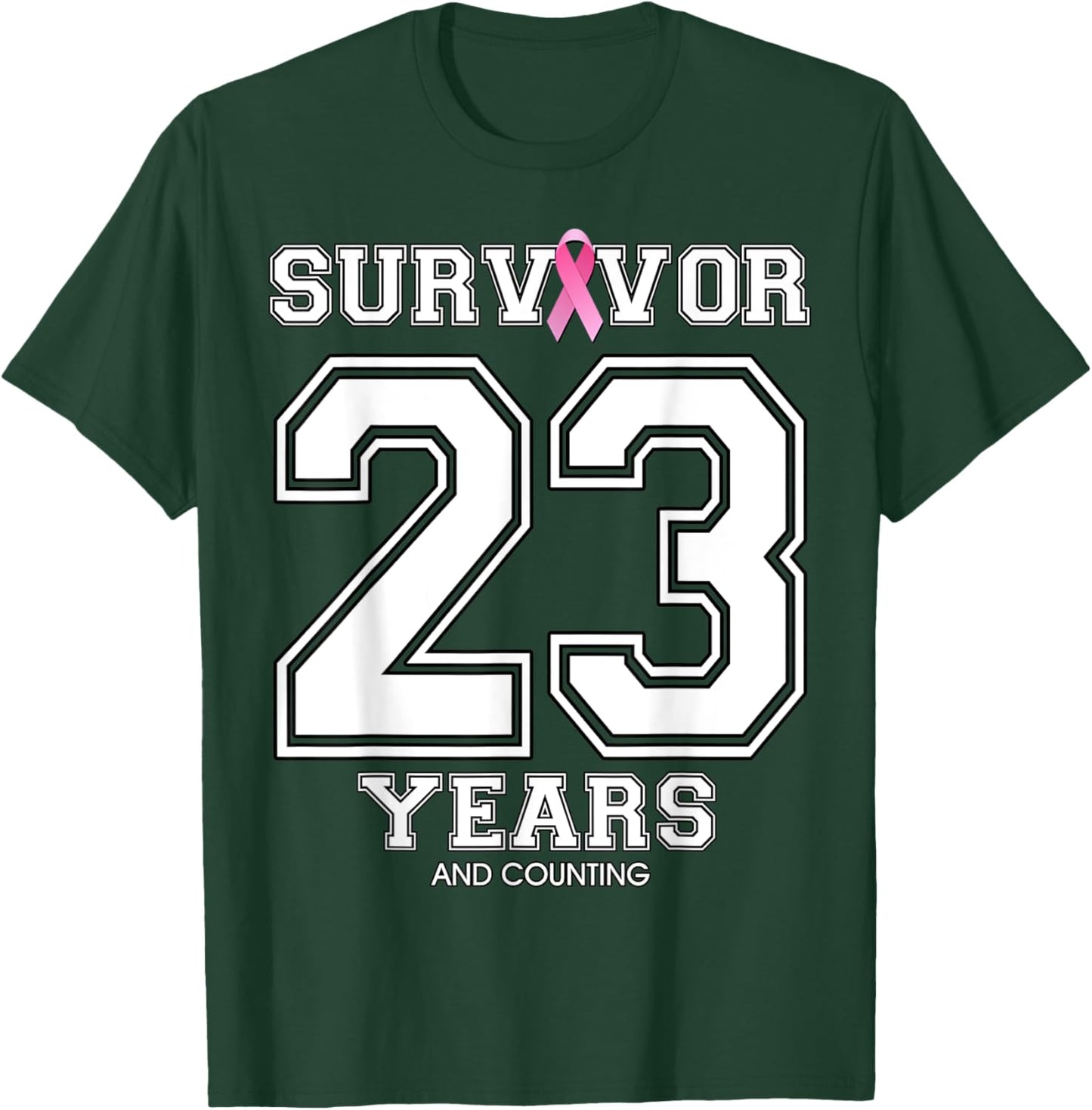 23 Years Breast Cancer Survivor Gifts Pink Ribbon T-Shirt - T-Shirt | Forest