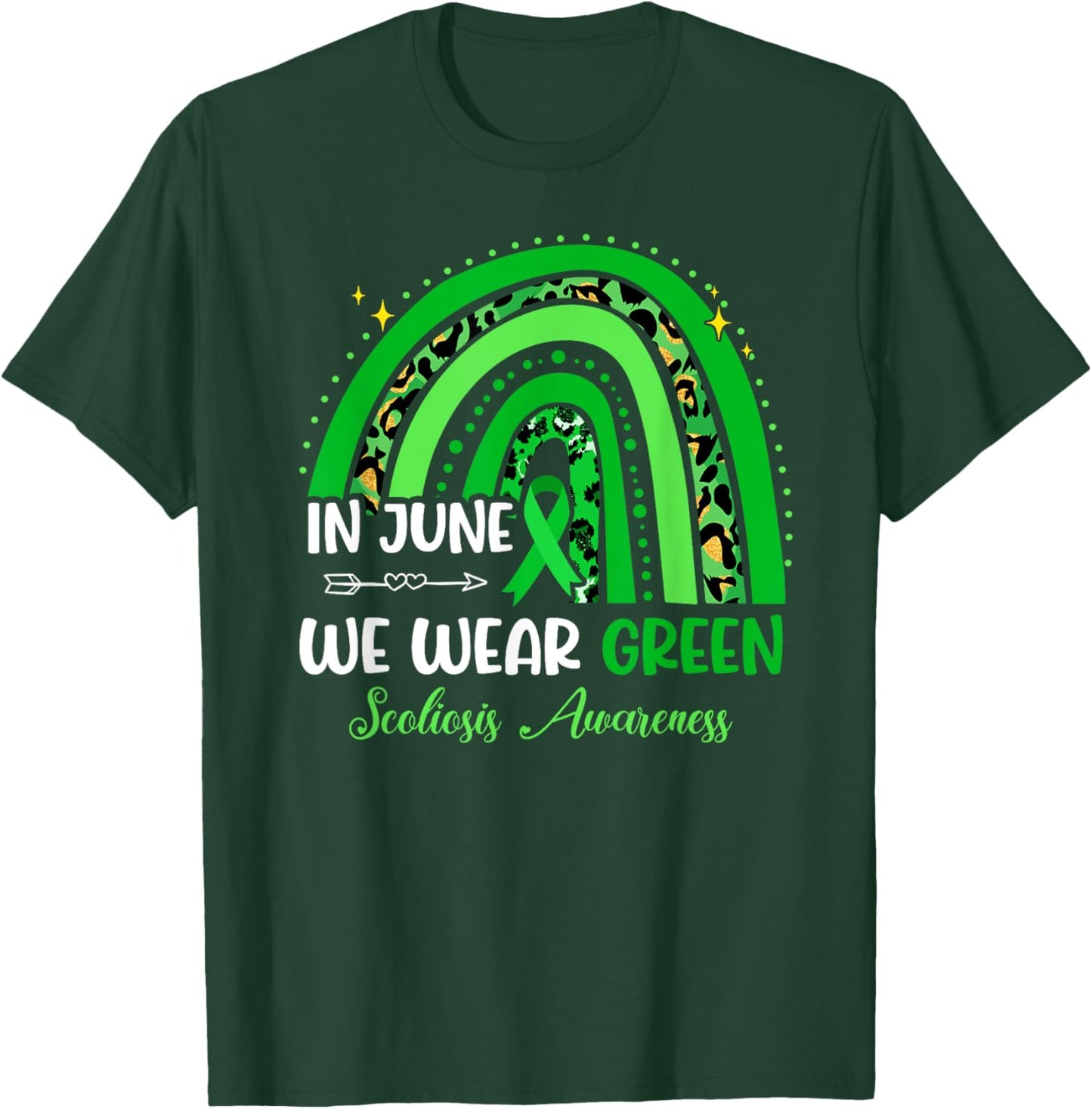 In June We Wear Green Ribbon For Scoliosis Awareness Rainbow T-Shirt - T-Shirt | Forest