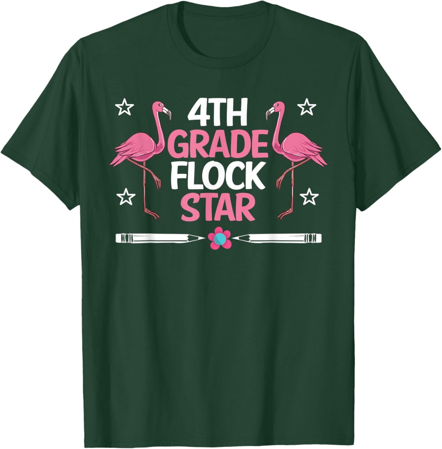 4th Grade Flock Stars Flamingo Teacher Student Kids Gifts T-Shirt - T-Shirt | Forest