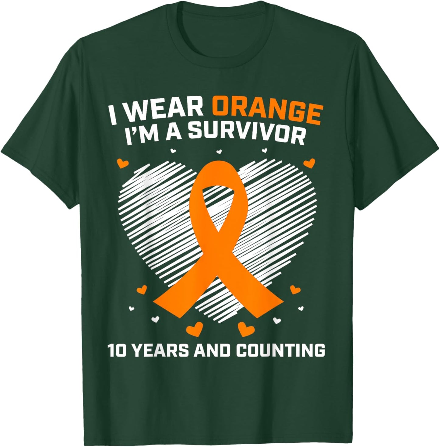 10 Year Cancer Free Leukemia Survivor Gifts Orange Awareness T-Shirt - T-Shirt | Forest