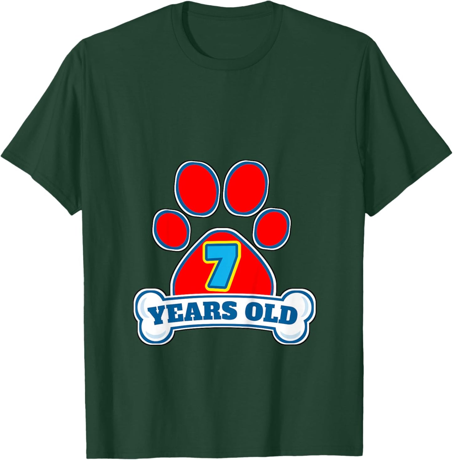 7 Year Old 7th Birthday Paw Themed Party Gift Boys Girls T-Shirt - T-Shirt | Forest