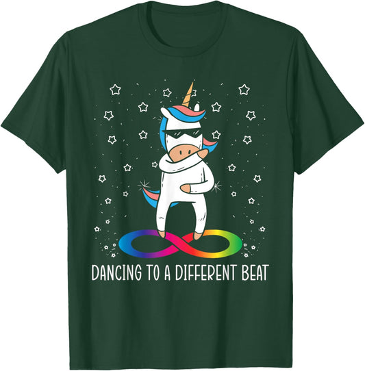 Dancing To A Different Beat Neurodiversity Unicorn Rainbow T-Shirt - T-Shirt | Forest