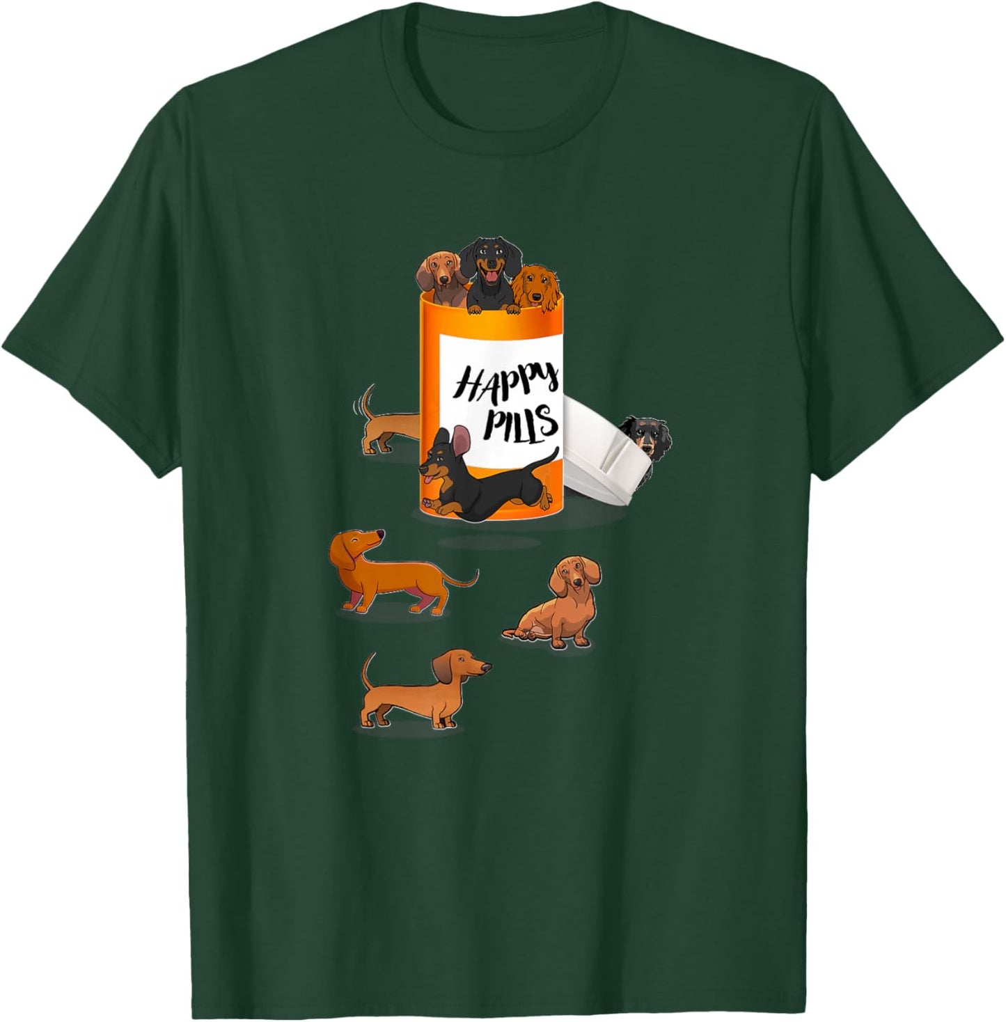 Funny Happy Pills Tan Black Dachshund Lover T-Shirt - T-Shirt | Forest