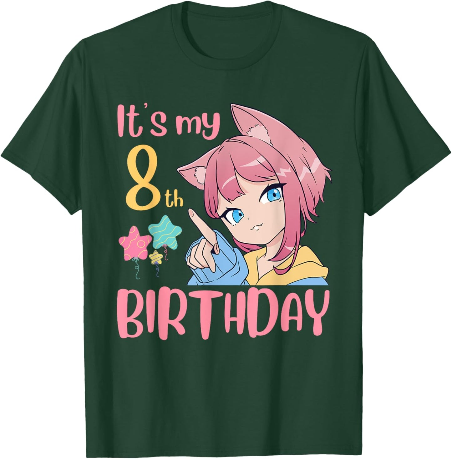 It's My 8th Birthday Anime Birthday Girl 8 Years Old Bday T-Shirt - T-Shirt | Forest