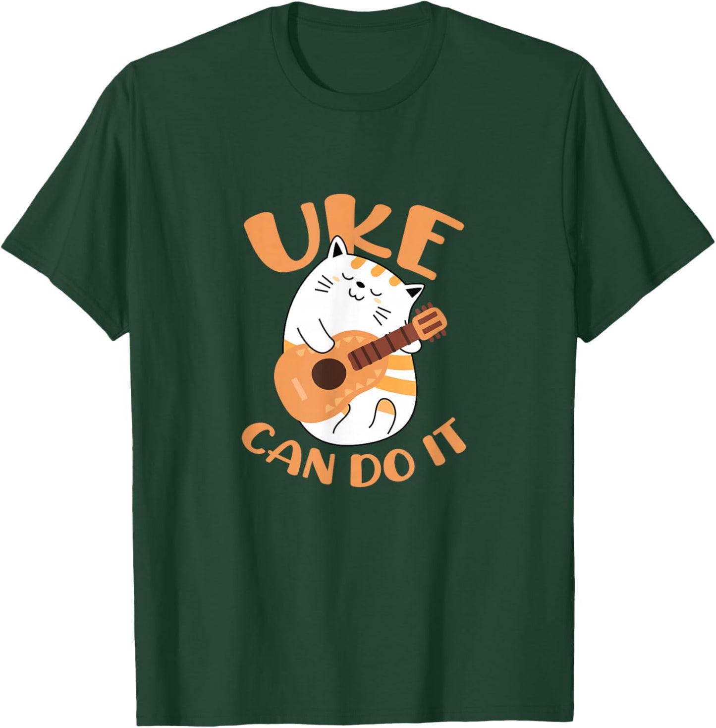 Uke Can Do It Funny Cat Playing Ukulele Uke Players T-Shirt - T-Shirt | Forest