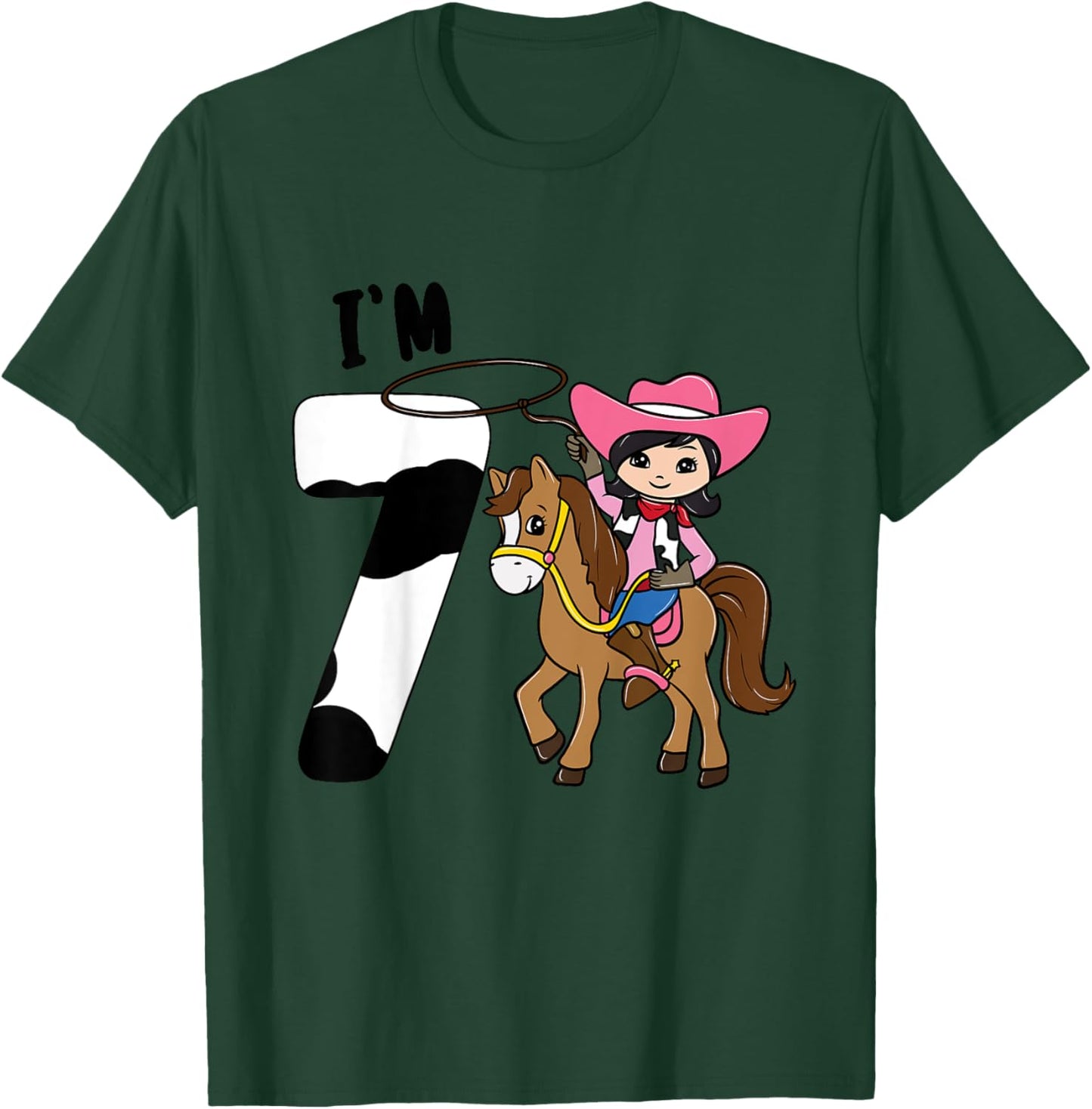 I'm 7 - Cute Horse Riding Cowgirl 7th Birthday Girls T-Shirt - T-Shirt | Forest