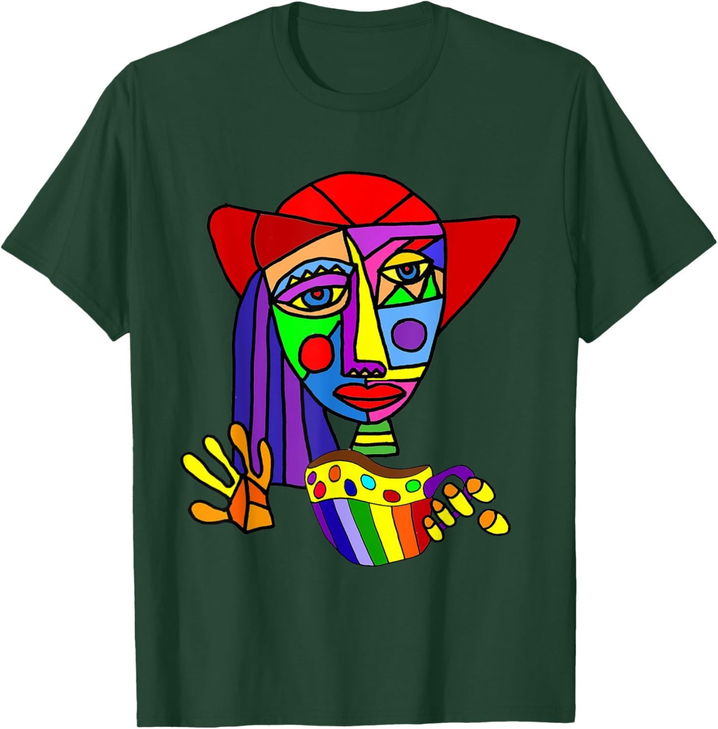 Smileteesfunny Funny Woman Drinking Coffee Cubism Art T-Shirt - T-Shirt | Forest