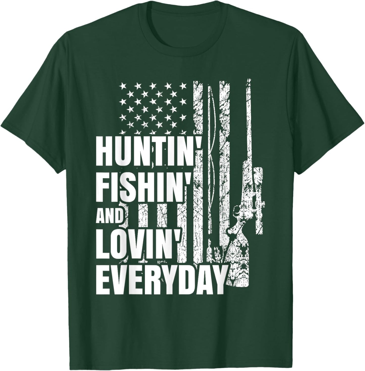 Hunting Fishing Loving Everyday American Deer Hunter Patriot T-Shirt - T-Shirt | Forest