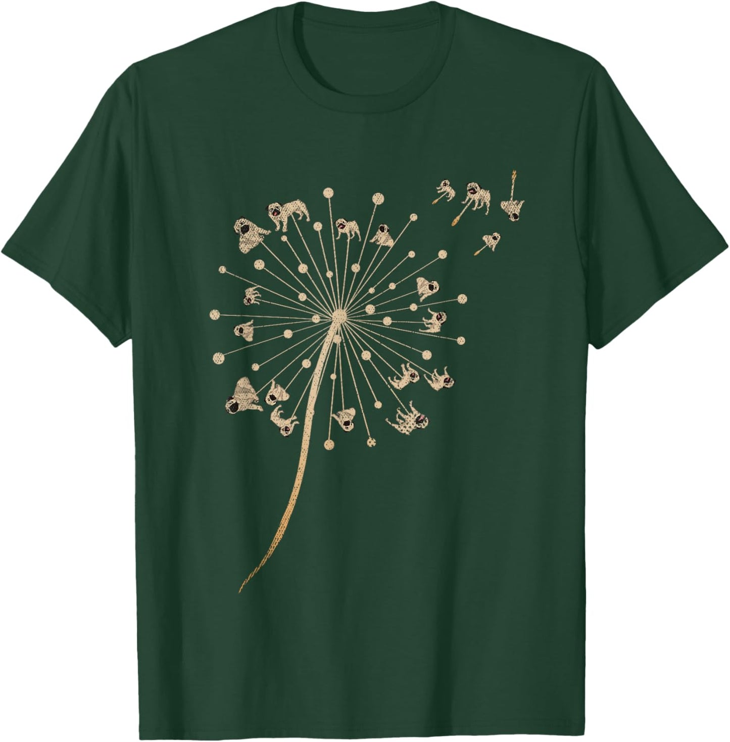 Dog Breed Pug Dog Lover Cute Pet Animal Dandelion Pug T-Shirt - T-Shirt | Forest