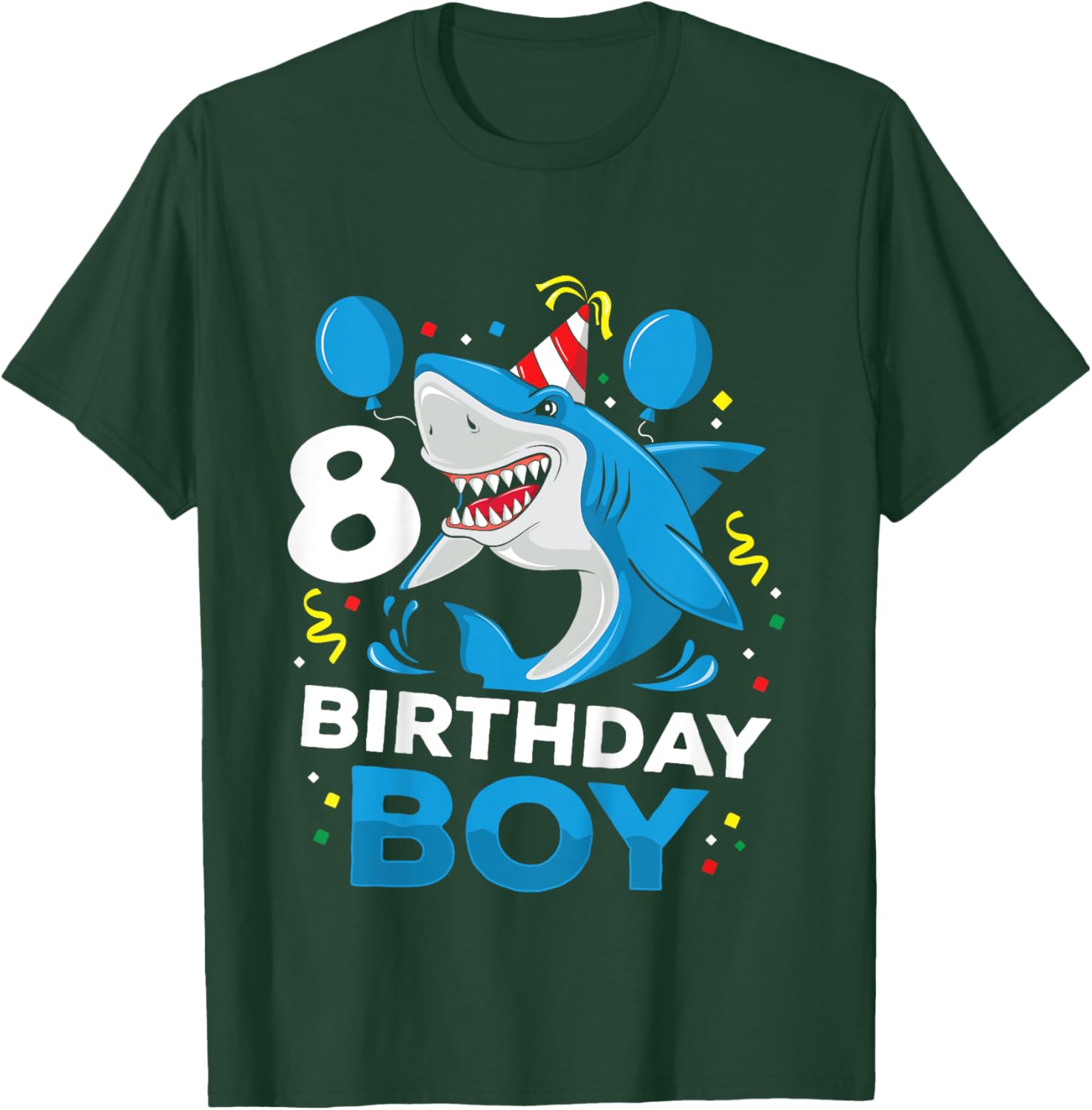Kids 8th Birthday Boy Shark Ocean Theme Party 8 Years Old For Boy T-Shirt - T-Shirt | Forest