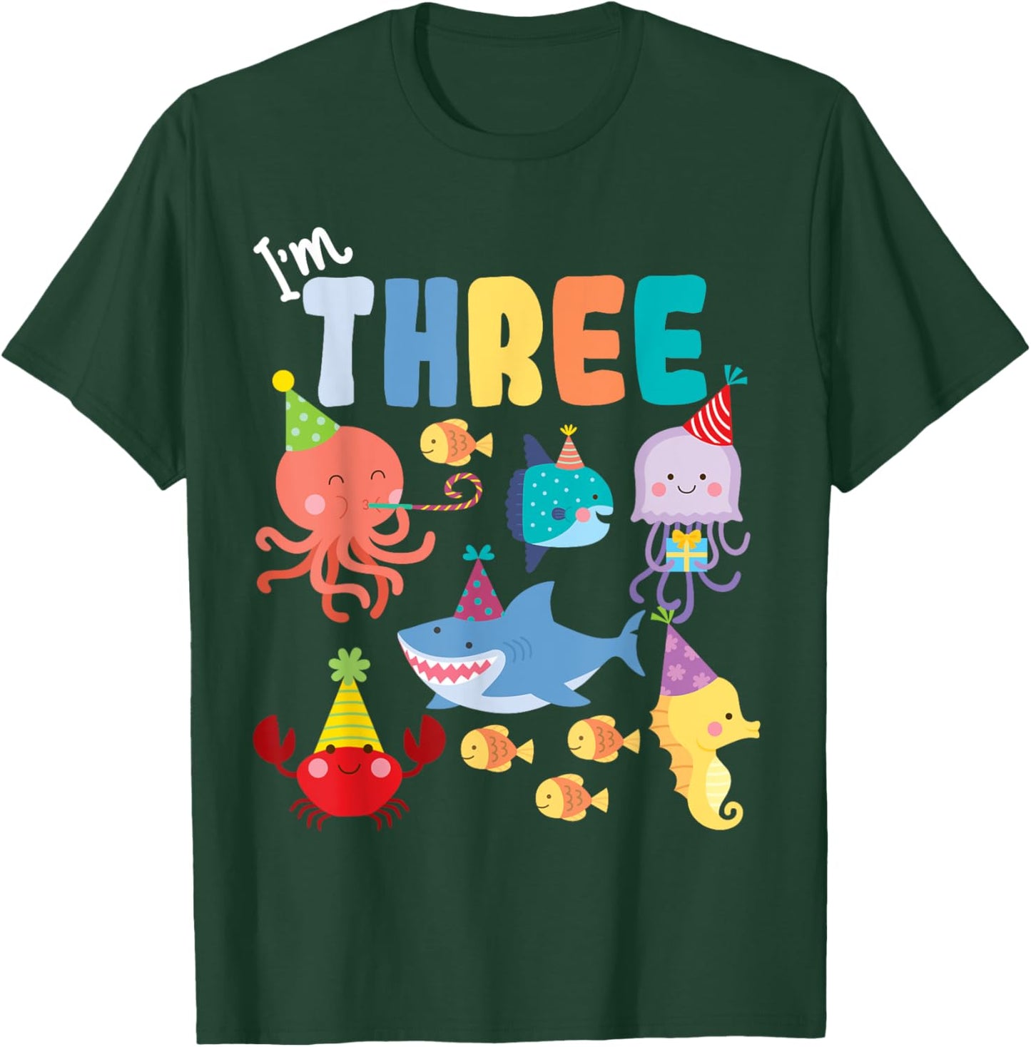 Cute Sea Animals Ocean Creatures Party 3rd Birthday 3 Three T-Shirt - T-Shirt | Forest