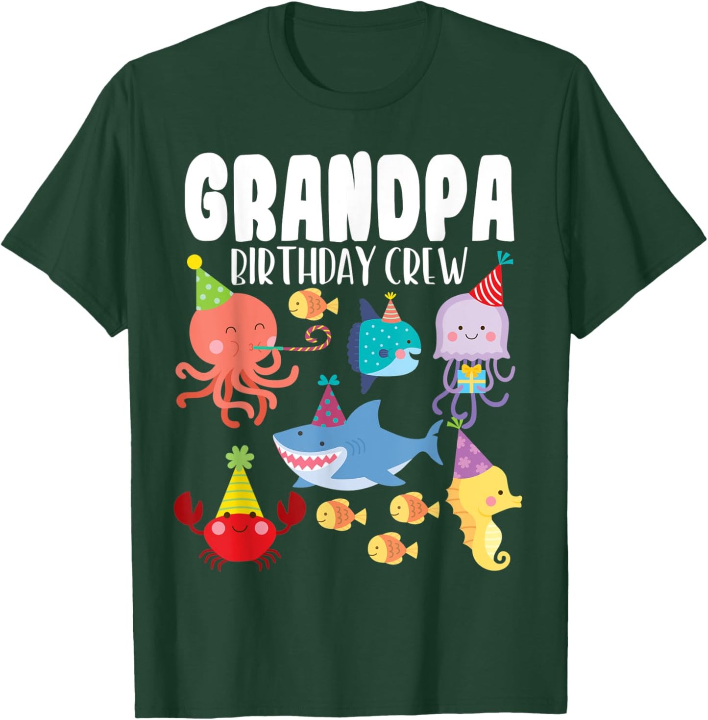 Cute Sea Animals Ocean Creatures Party Grandpa Birthday Crew T-Shirt - T-Shirt | Forest